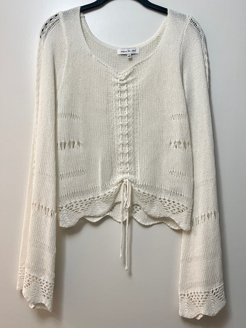 White Crochet Bell Sleeve Top